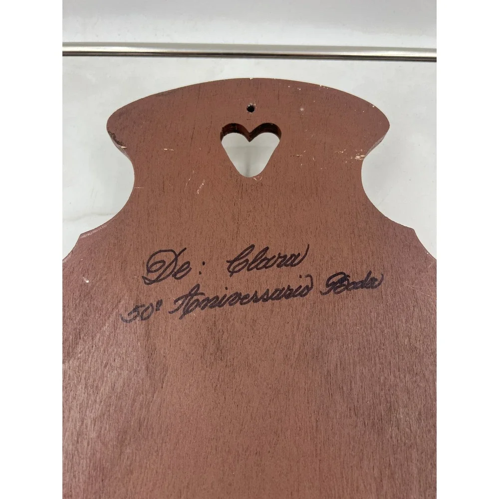 Vintage Wooden Spoon Rack Wall Hanging Display Heart Cutout Scalloped Brown